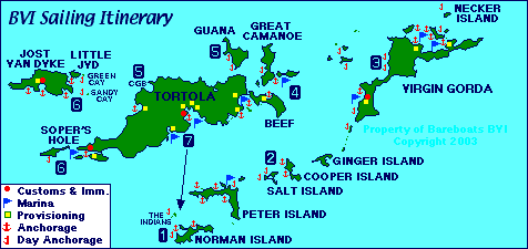 Map: BVI Sailing Itinerary
